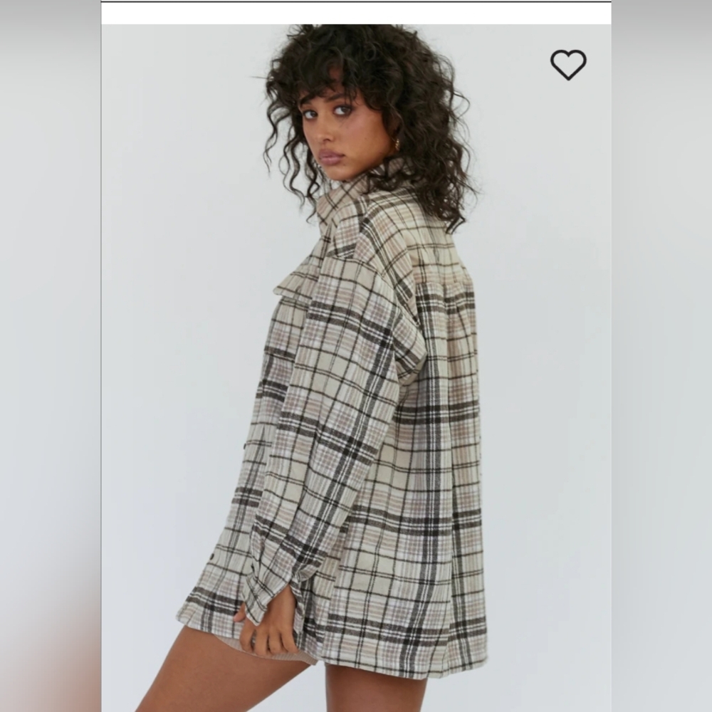 Princess Polly Willa Shirt Beige Women's Sz 8 Button Up Shacket Tan Brown Wool - Picture 3 of 11